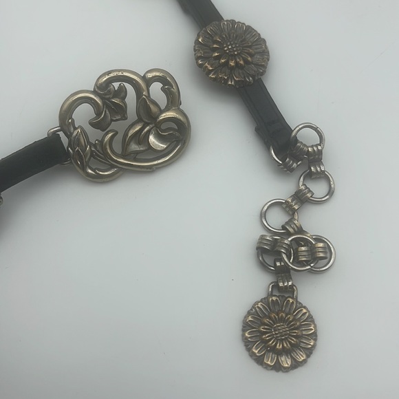 Vintage Silver & Leather Chain & Floral Conchos Statement Belt Boho Western Sz S main image 3